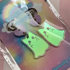Iridescent Kawaii Ghost Kitty Earrings